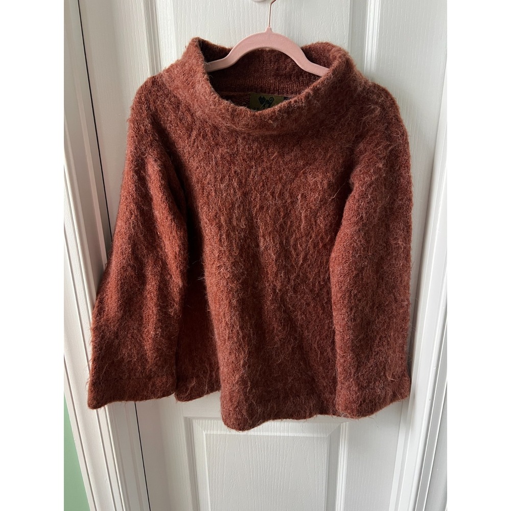 Peruvian Trading Company Fuzzy Pullover Sweater Boxy Mock Neck‎ Boho Sz L ?